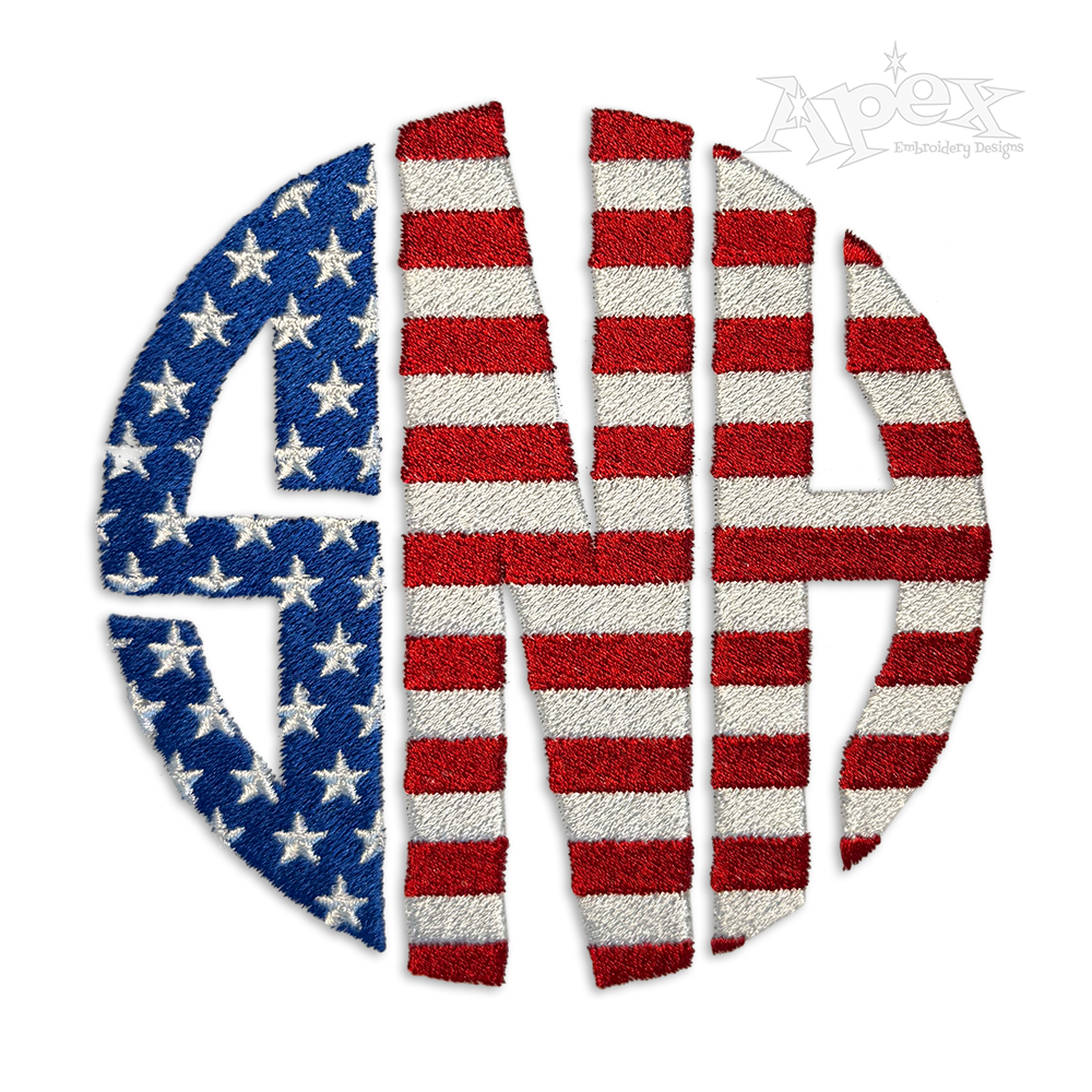 USA Flag Round Machine Monogram Embroidery Font