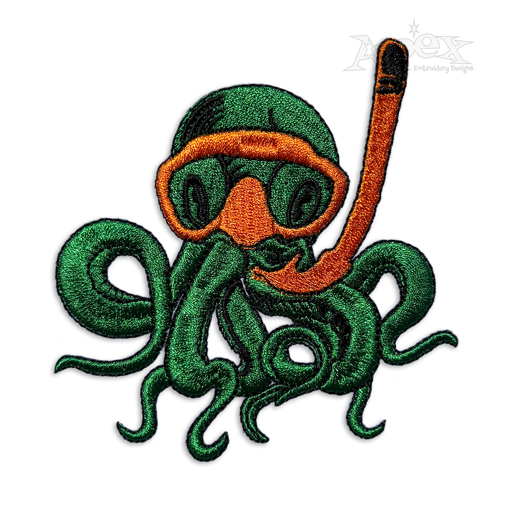 Diving Octopus Machine Embroidery Design by Apex