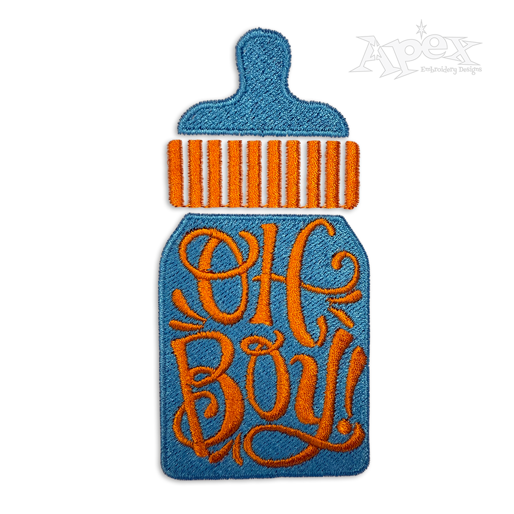Oh Boy Baby Milk Bottle Machine Embroidery Design