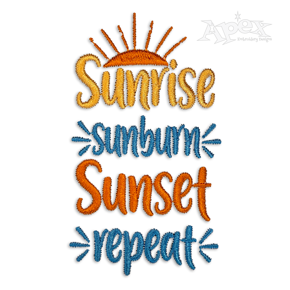 Sunrise Sunburn Sunset Repeat Embroidery Design