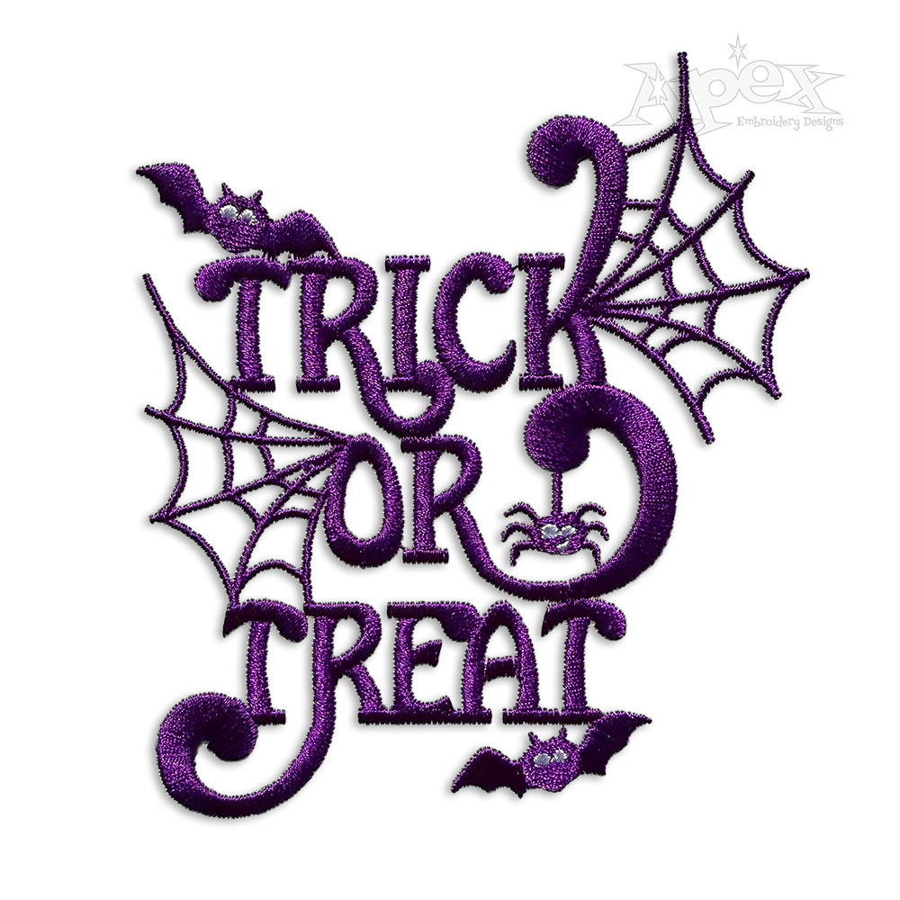Trick or Treat Halloween Text Machine Embroidery Design - Apex