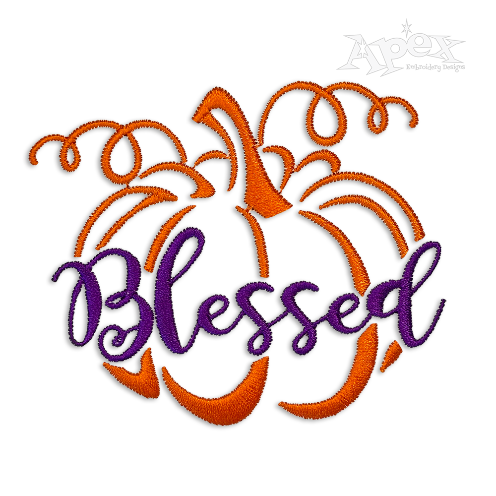 Blessed Word Art Pumpkin Machine Embroidery Design by Apex