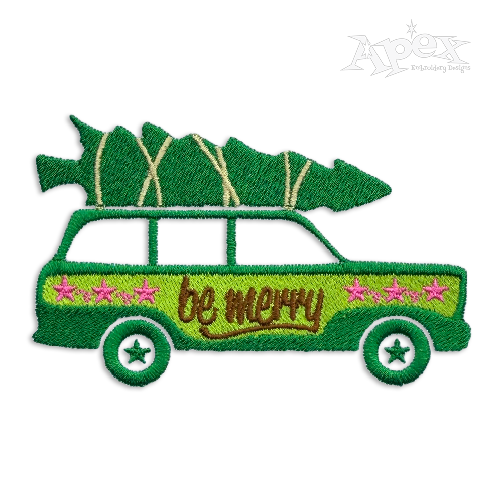 Be Merry Christmas Tree on Car Machine Embroidery Design
