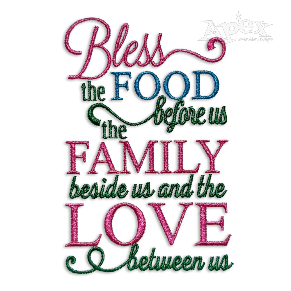 Food, Family and Love Embroidery Design