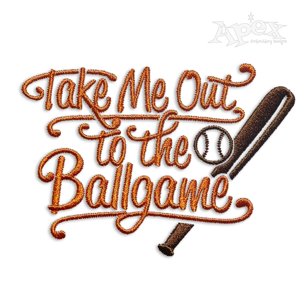 Take Me Out to the Baseball Ballgame Machine Embroidery Design Bat