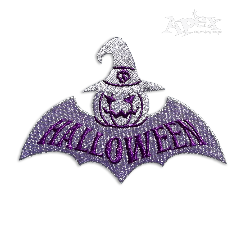 Pumpkin with Bat Wings Halloween Machine Embroidery Design