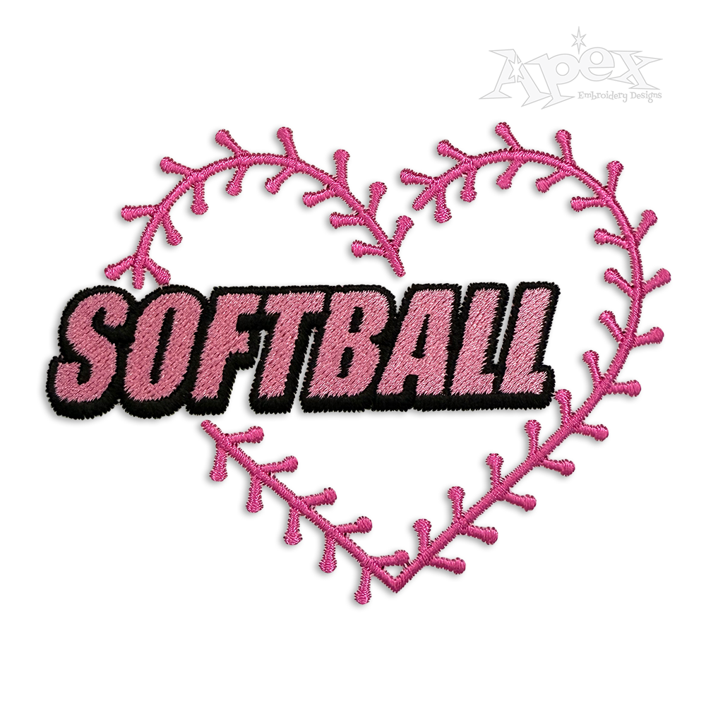 Softball Heart Machine Embroidery Design