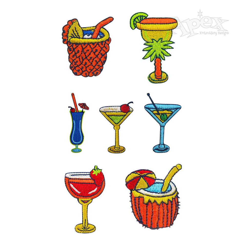 Summer Cocktail Mocktail Drinks Pack Embroidery by Apex