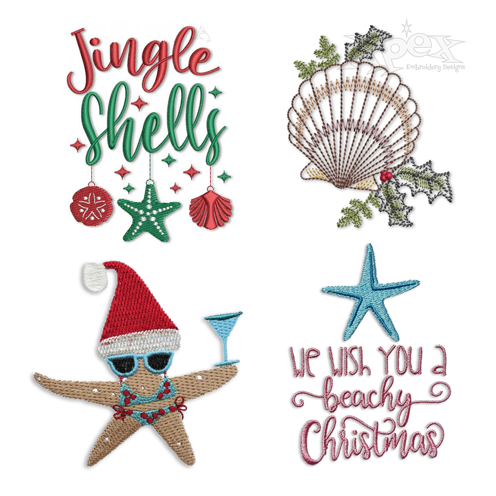 Christmas Beach Seashell Starfish Pack Embroidery by Apex All