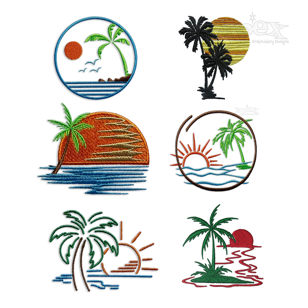 Sunrise Sunset Palm Tree Beach Pack Embroidery by Apex All