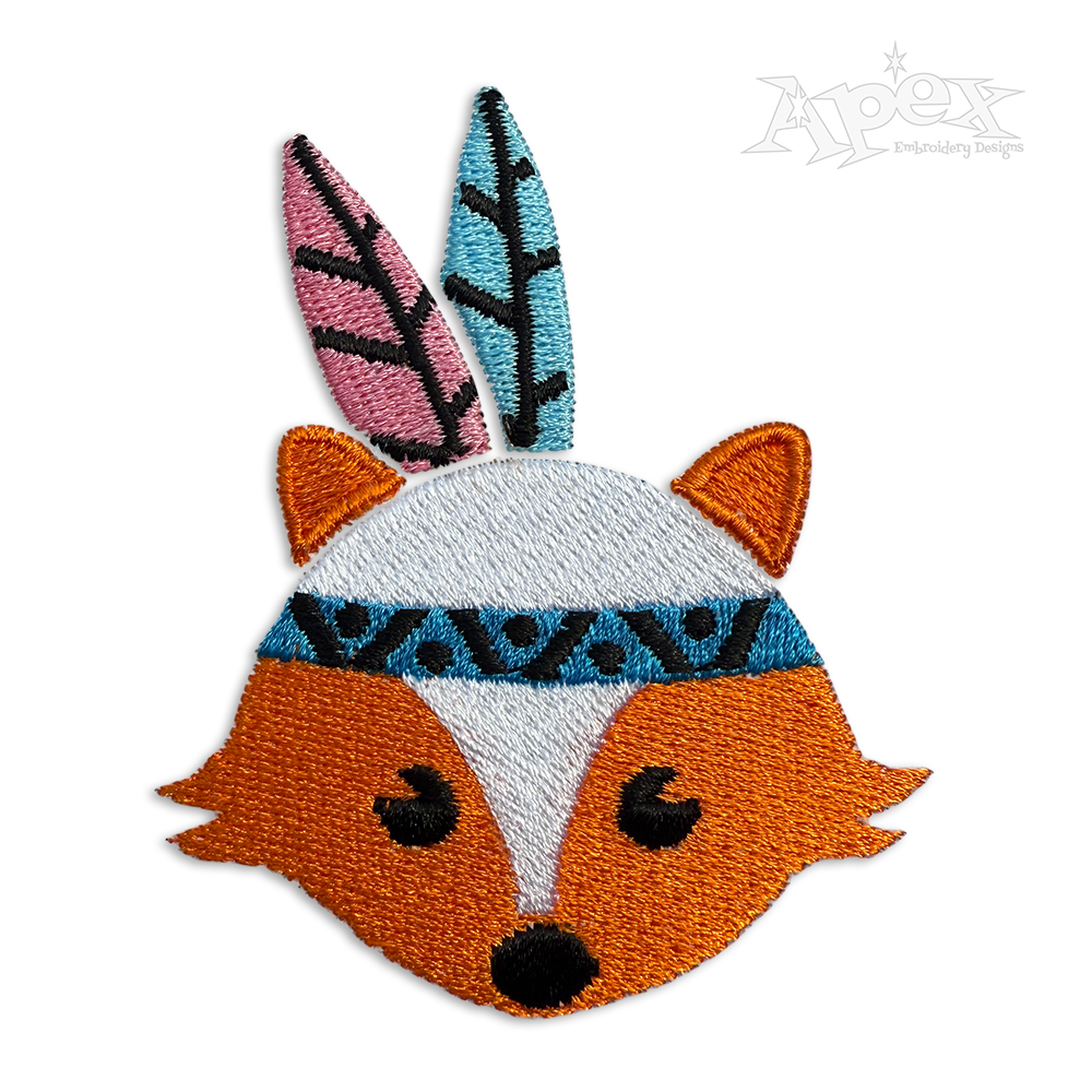 Tribal Fox with Feathers Machine Embroidery Designs