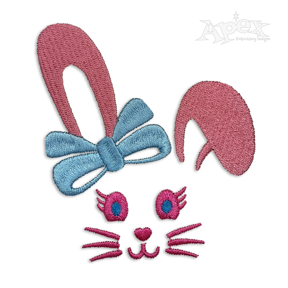 Easter Bunny Face with Bow Machine Embroidery Design - Apex