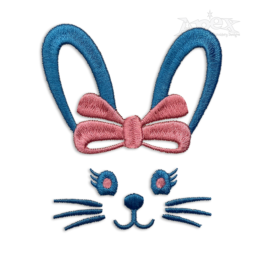 Easter Bunny Face with Bow Machine Embroidery Design Apex