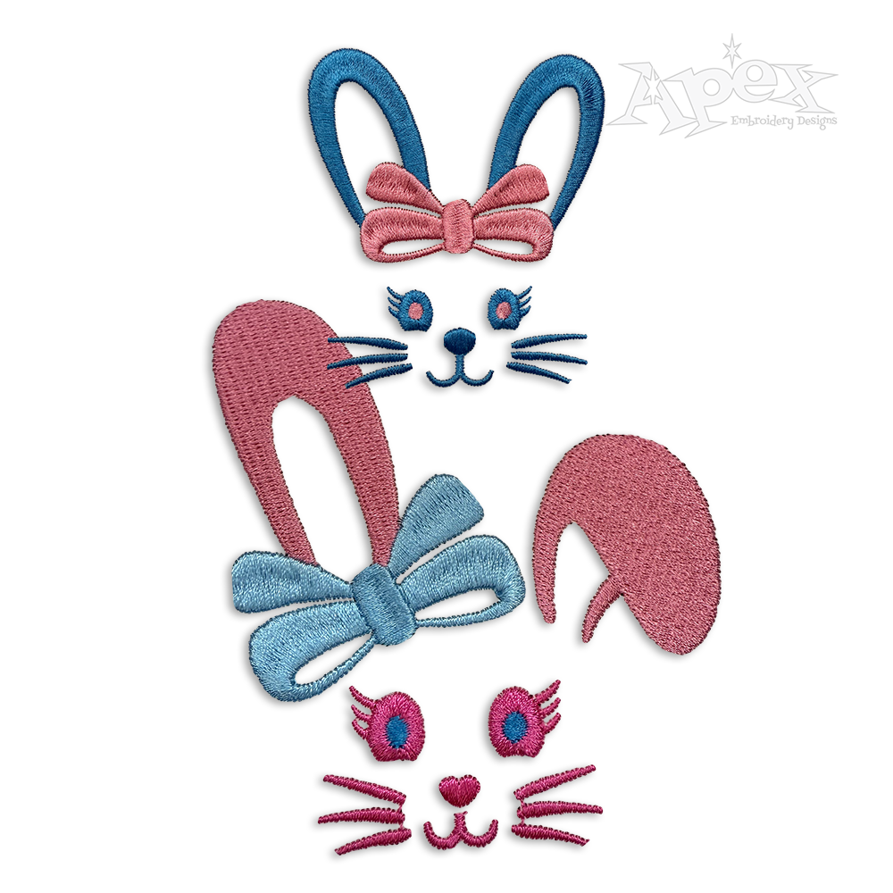 Easter Bunny Face with Bow Machine Embroidery Design - Apex all