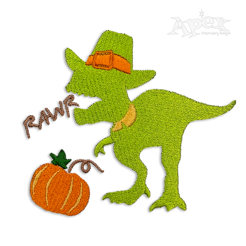 Rawr! Dinosaur Thanksgiving Machine Embroidery Design By Apex