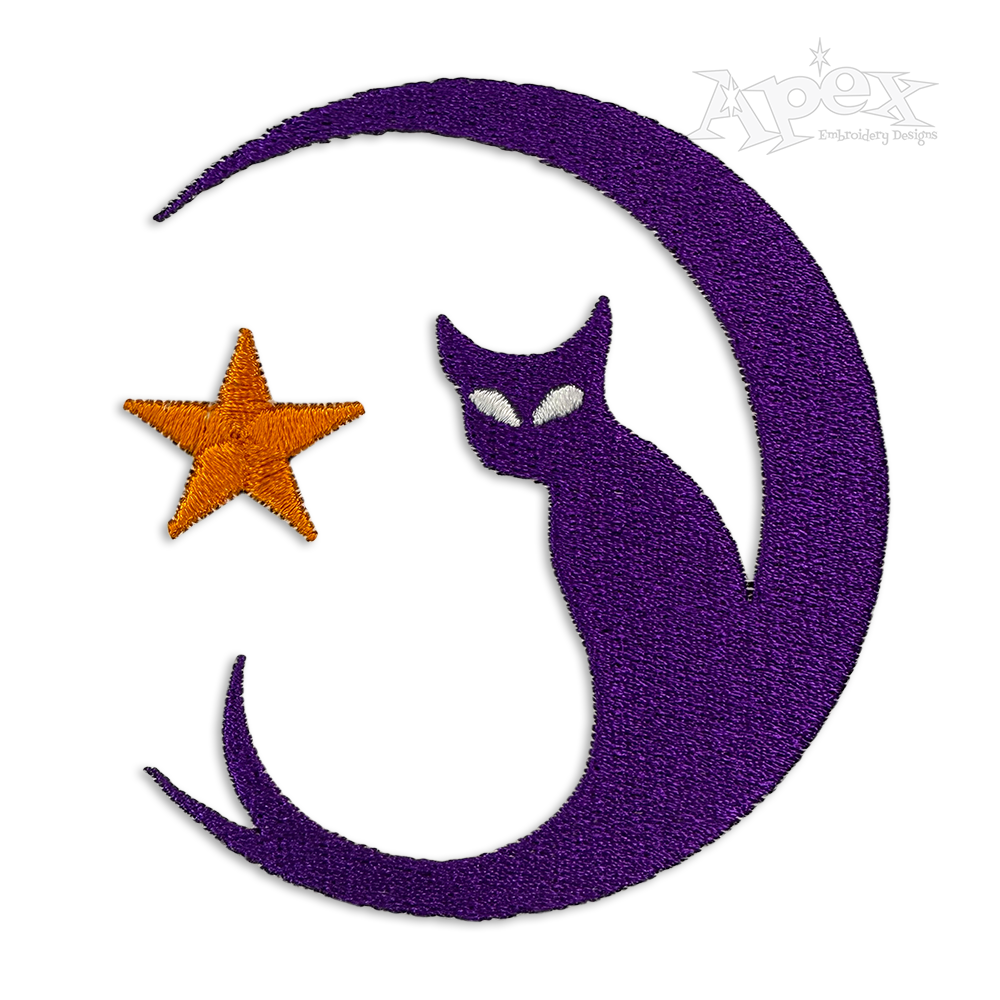 Cat and Crescent Moon Machine Embroidery Design by Apex