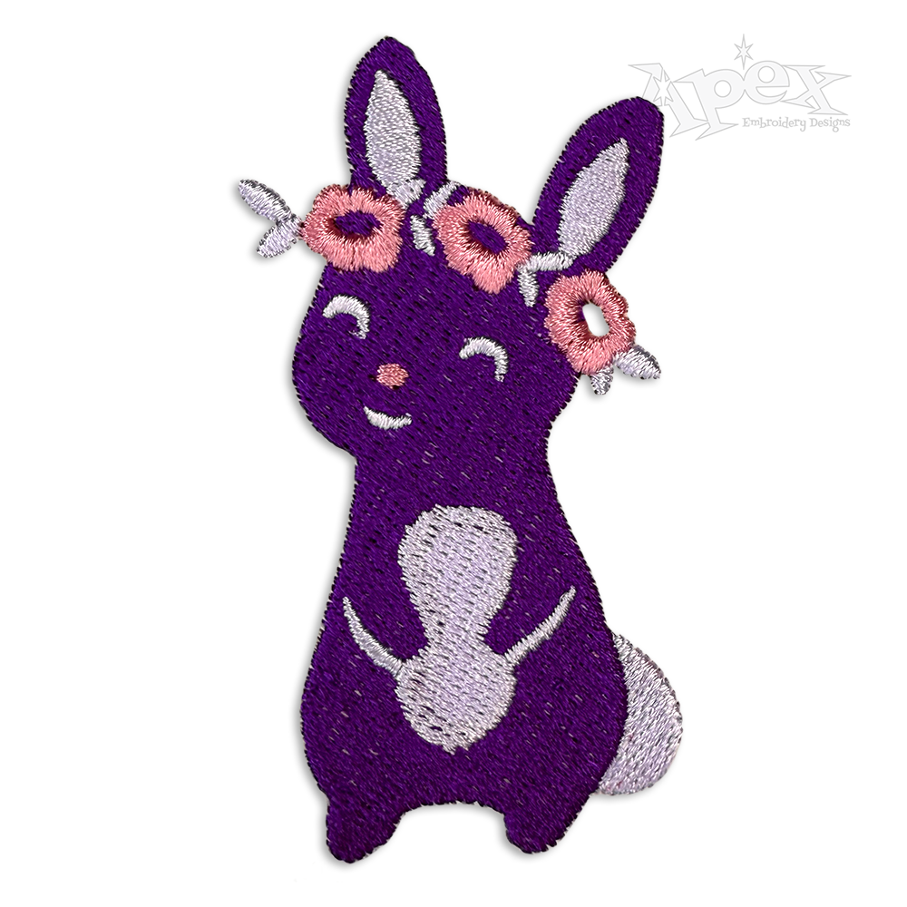 Cute Rabbit with Flower Wreath Machine Embroidery Design