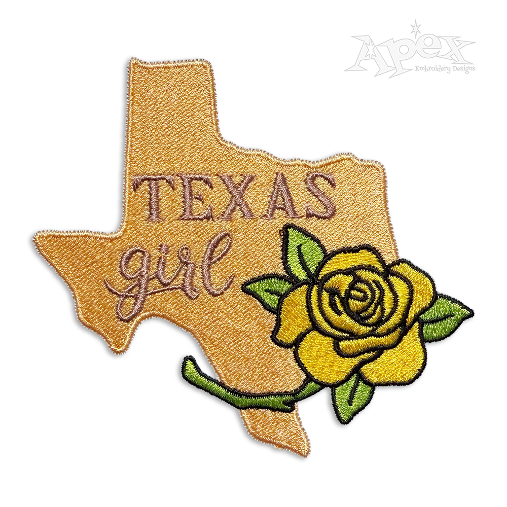 Texas Girl Yellow Rose Flower Machine Embroidery Designs