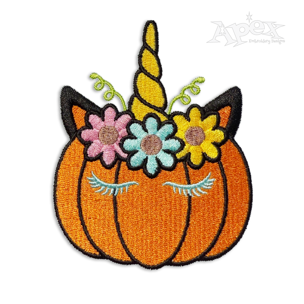 Pumpkin Unicorn Crown Machine Embroidery Design by Apex