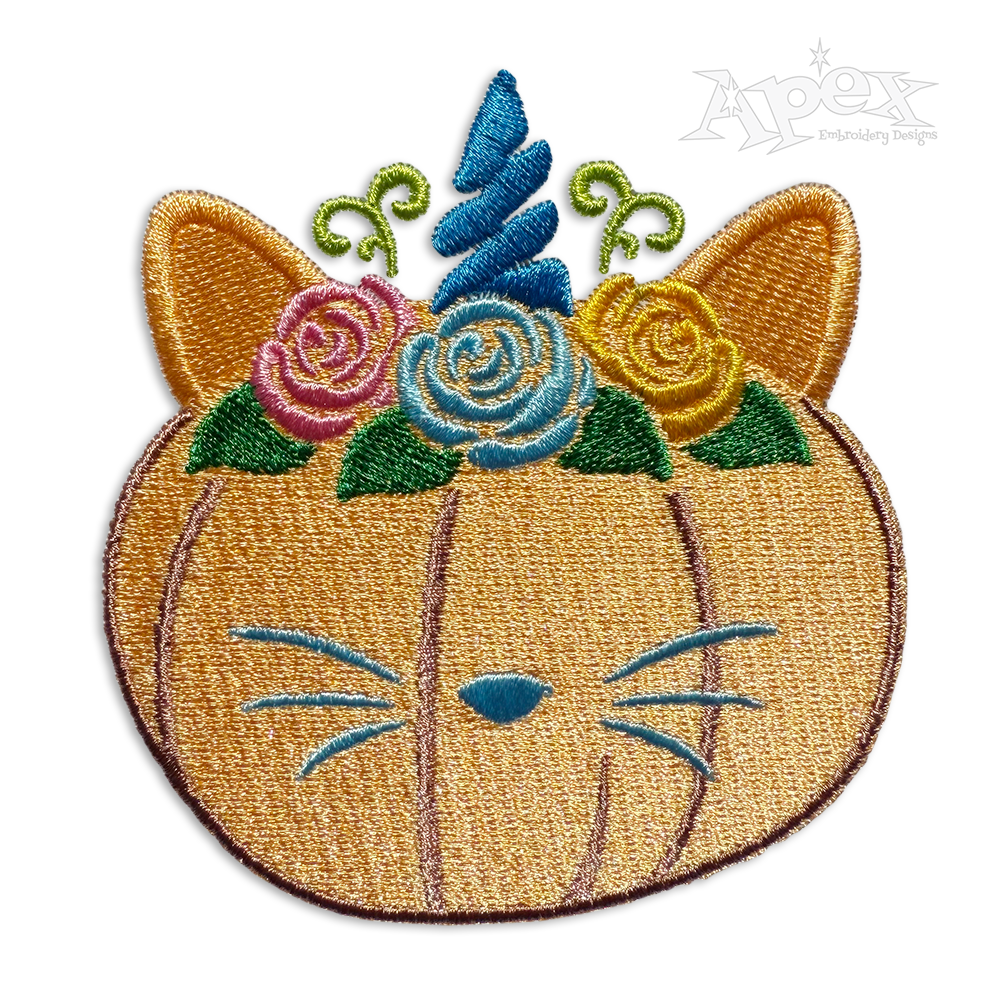Pumpkin Cat with Unicorn Crown Machine Embroidery Design