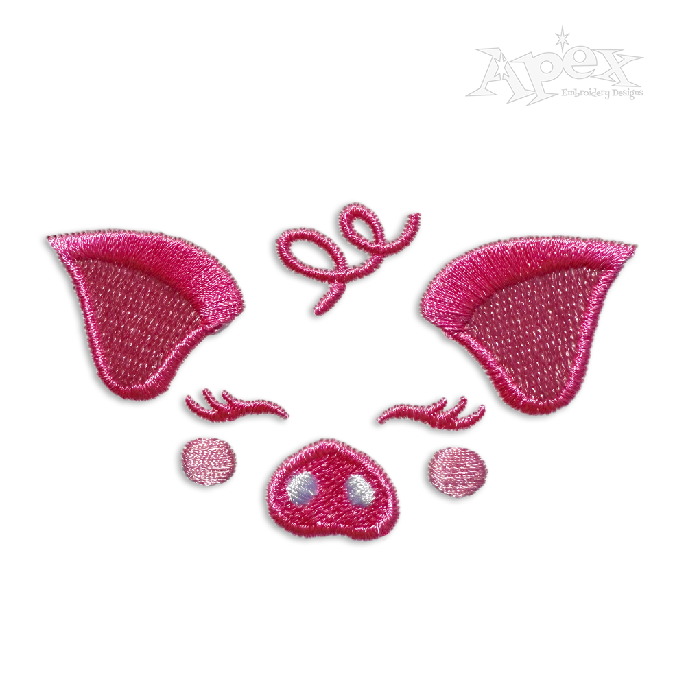 Cute Outline Pig Face Farm Animal Machine Embroidery Designs