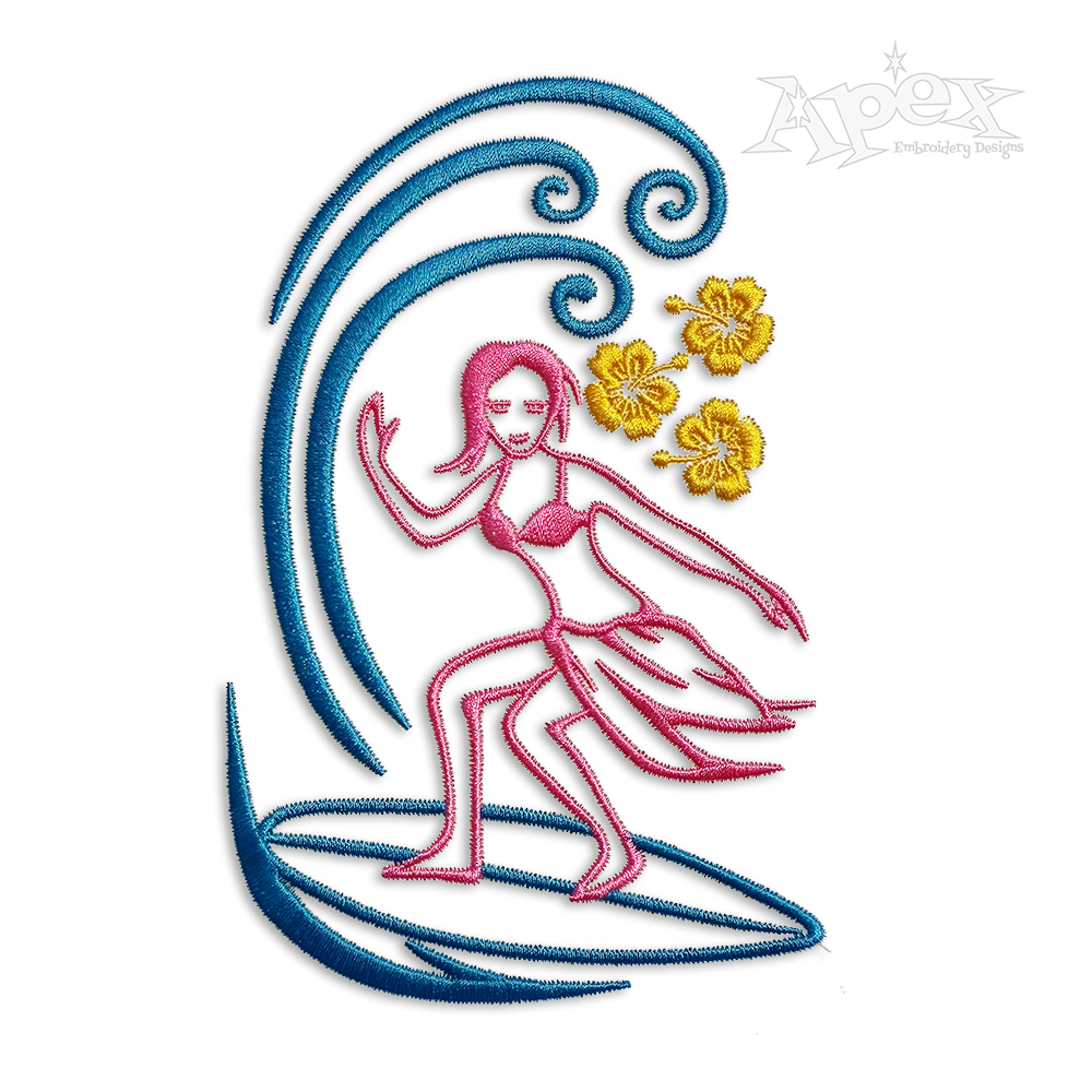 Surfer Girl Machine Embroidery Design by Apex
