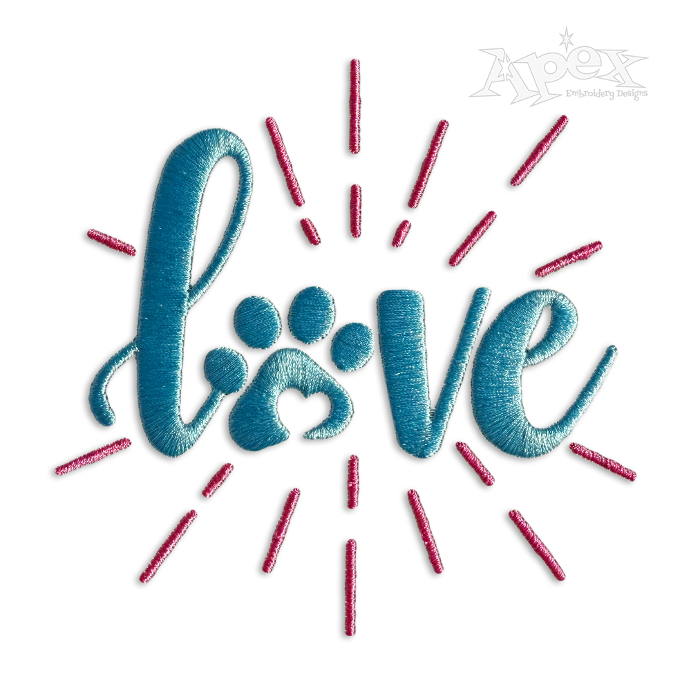 Love Word with Pet Dog Paw Print #2 Machine Embroidery | Apex