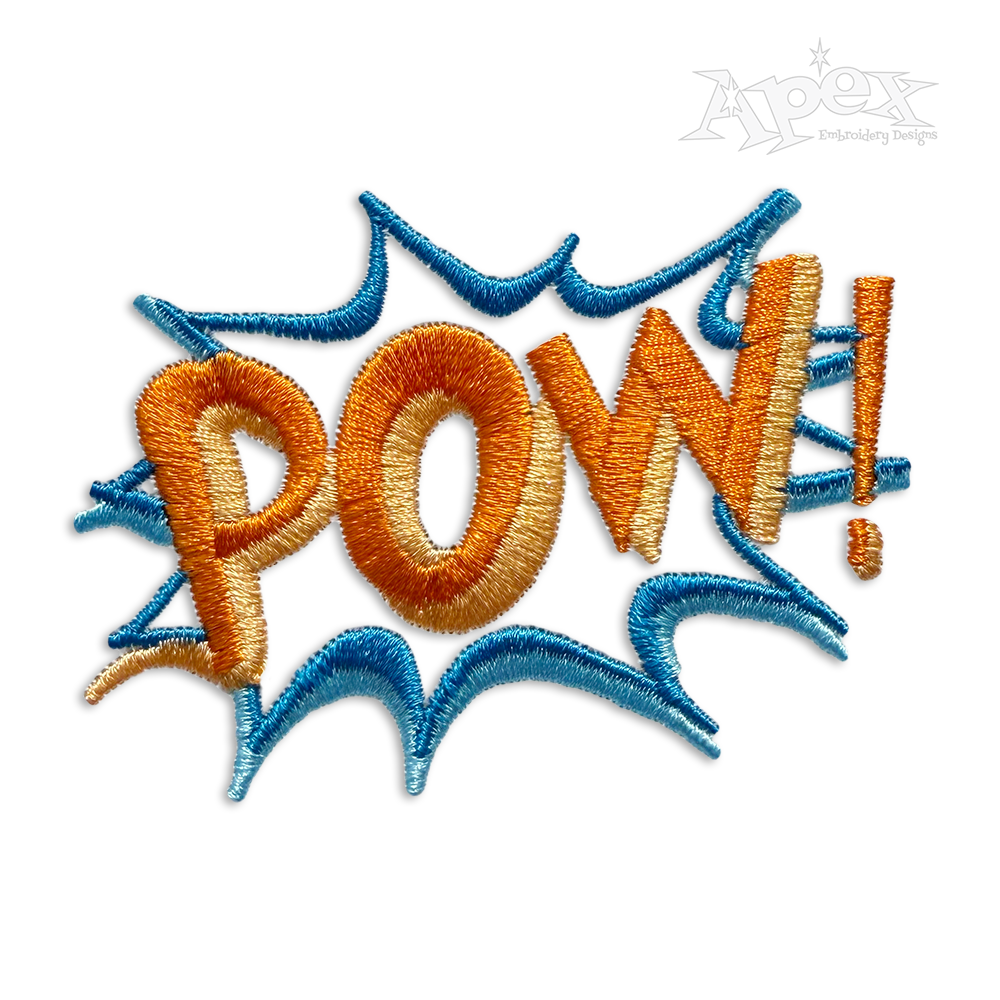 Pow Superhero CartoonComic Word Embroidery Design