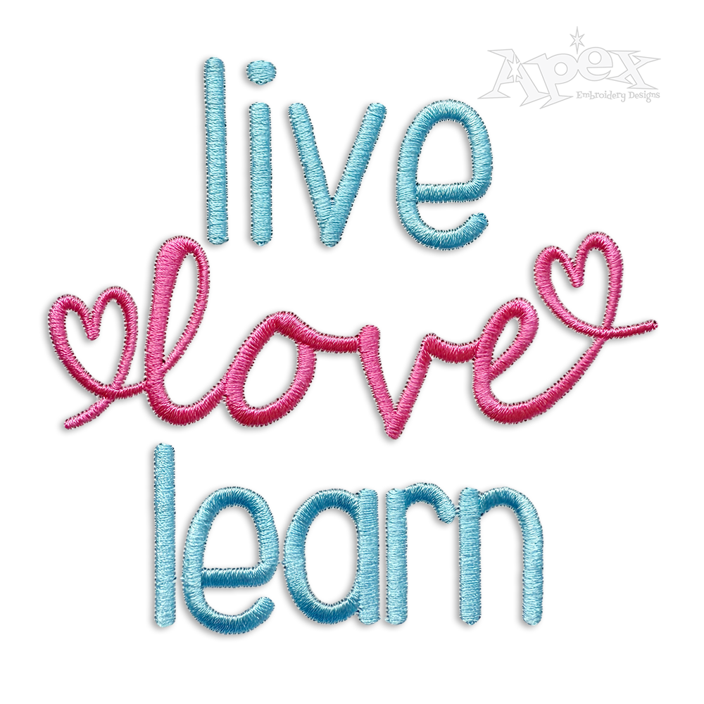 Live Love Learn School Machine Embroidery Designs by Apex