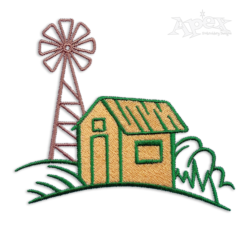 Windmill Farm Machine Embroidery Design by Apex