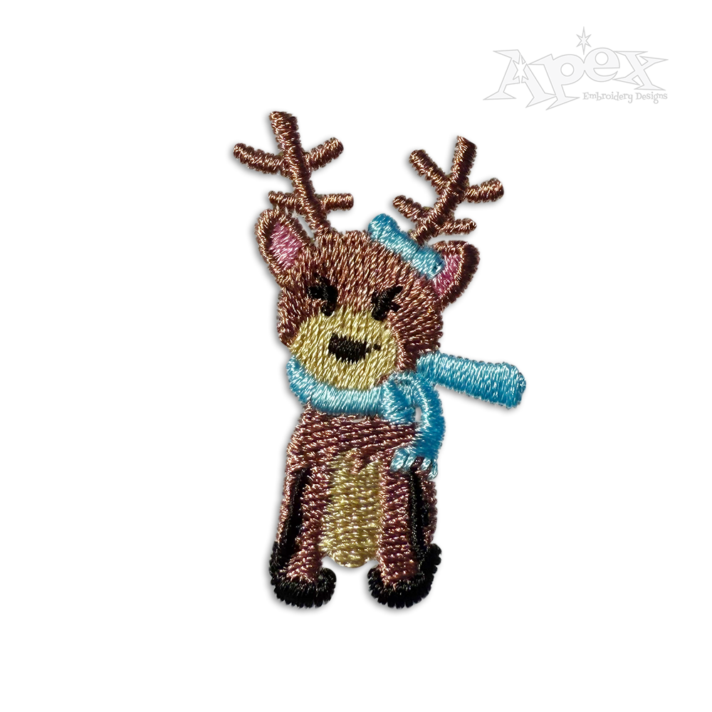 Cute Christmas Reindeer with Scarf Machine Embroidery Design