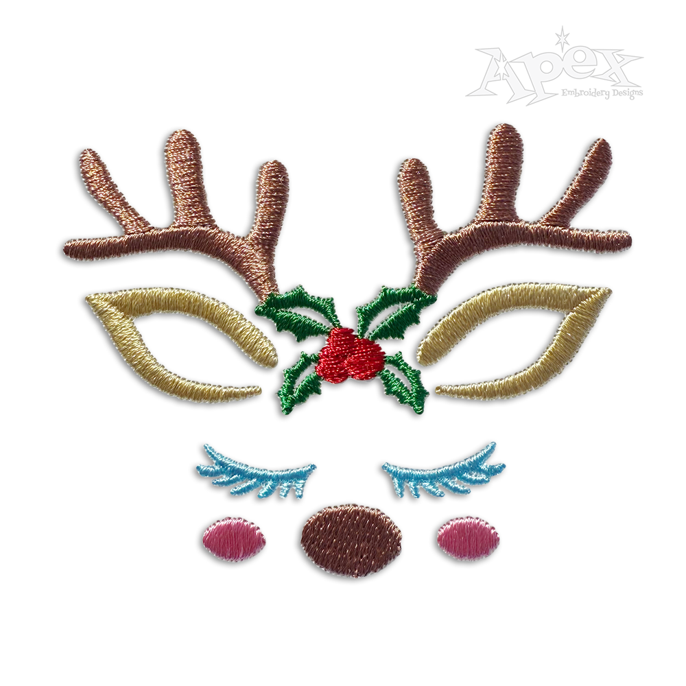 Cute Holly Christmas Santa Reindeer Machine Embroidery Design 
