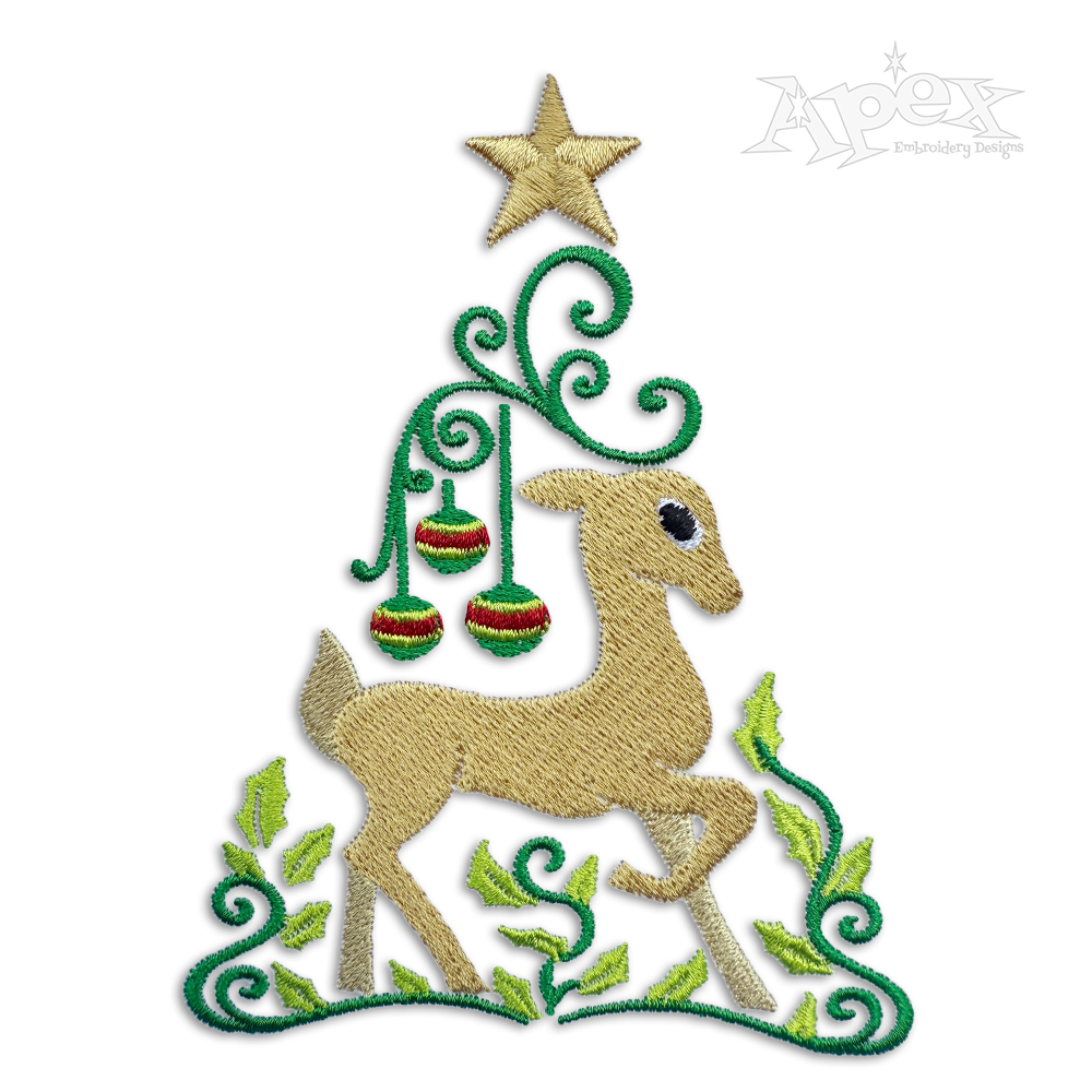 Deer Christmas Tree Machine Embroidery Design