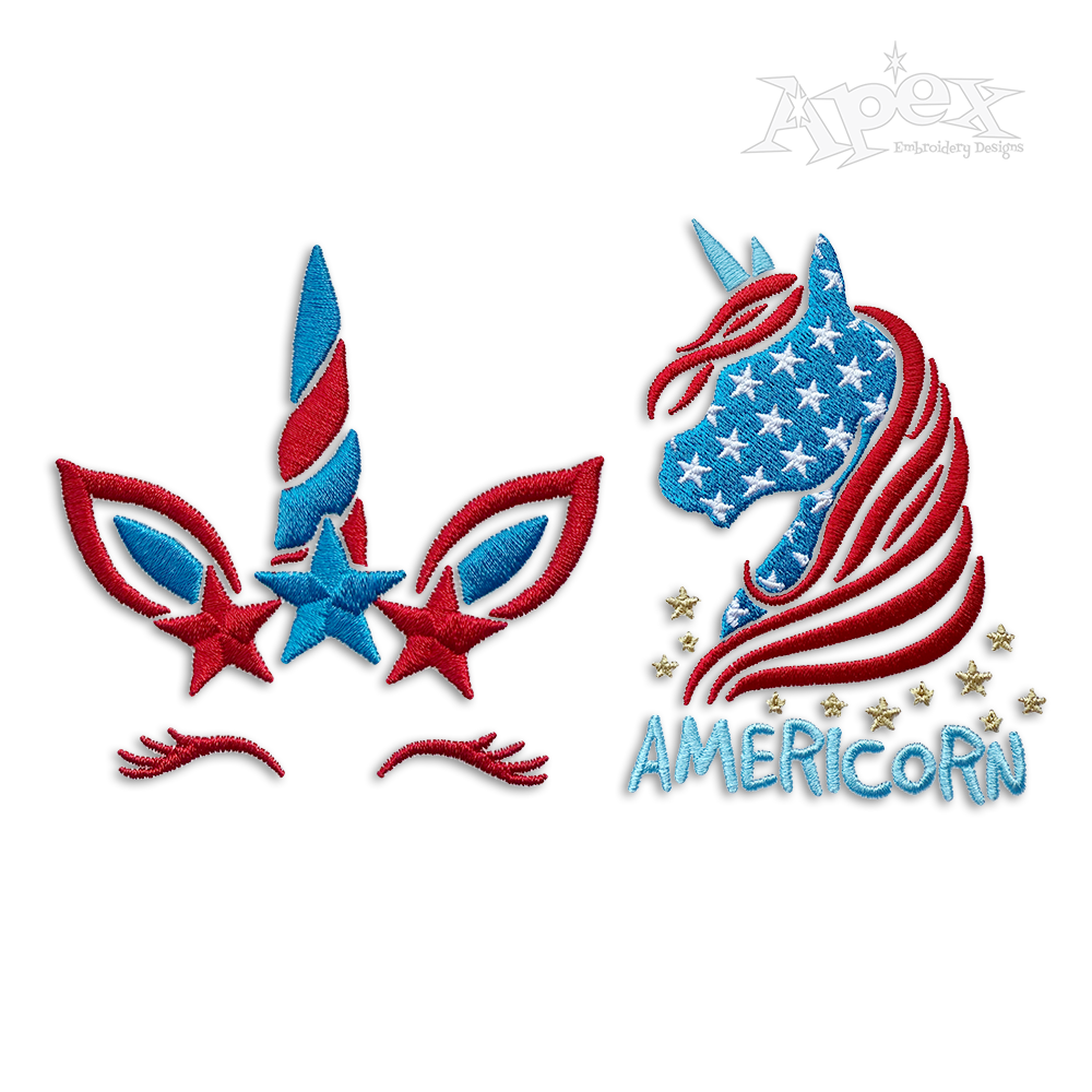 Fourth of July Unicorn Pack Machine Embroidery by Apex