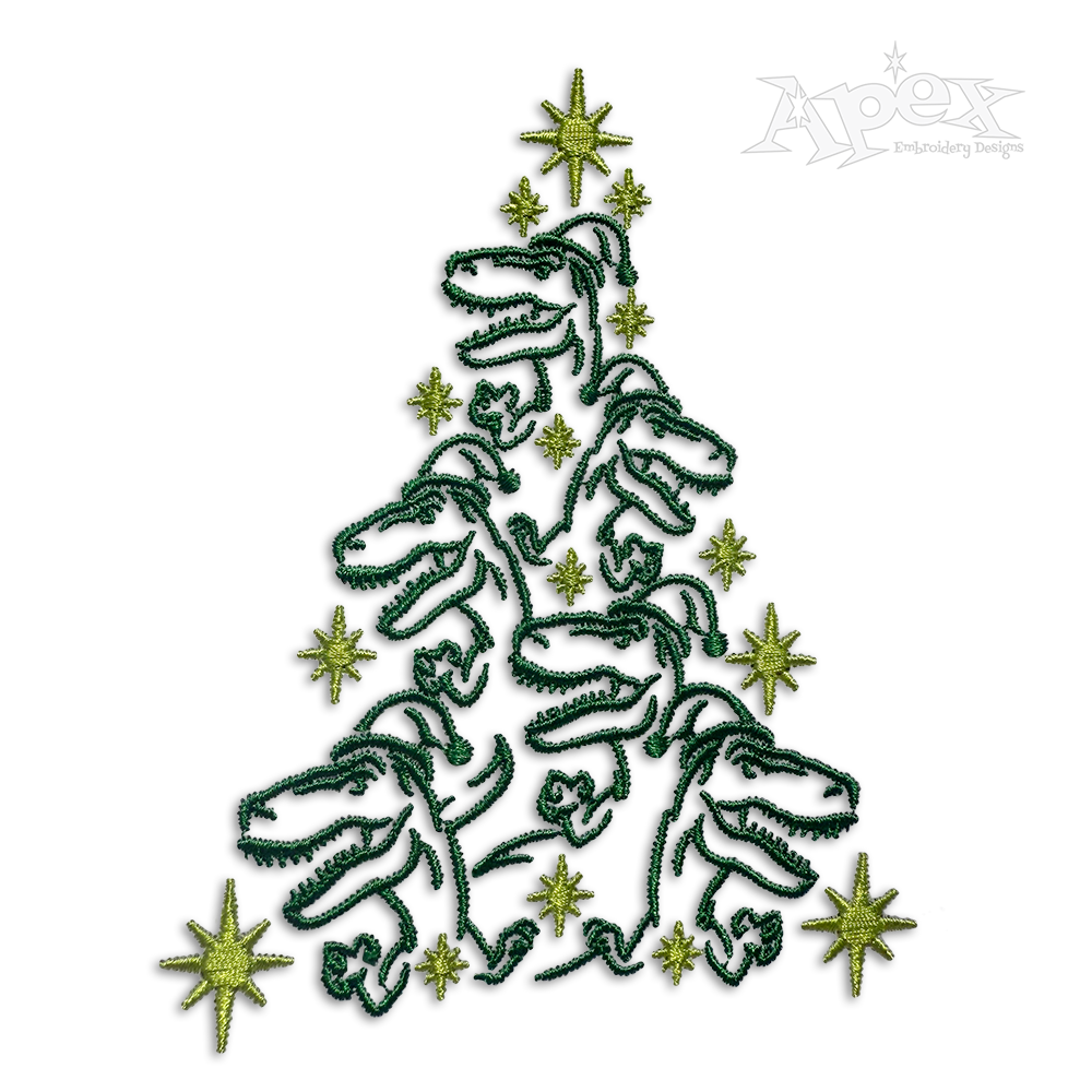 Dinosaur Dino Christmas Tree Machine Embroidery Design
