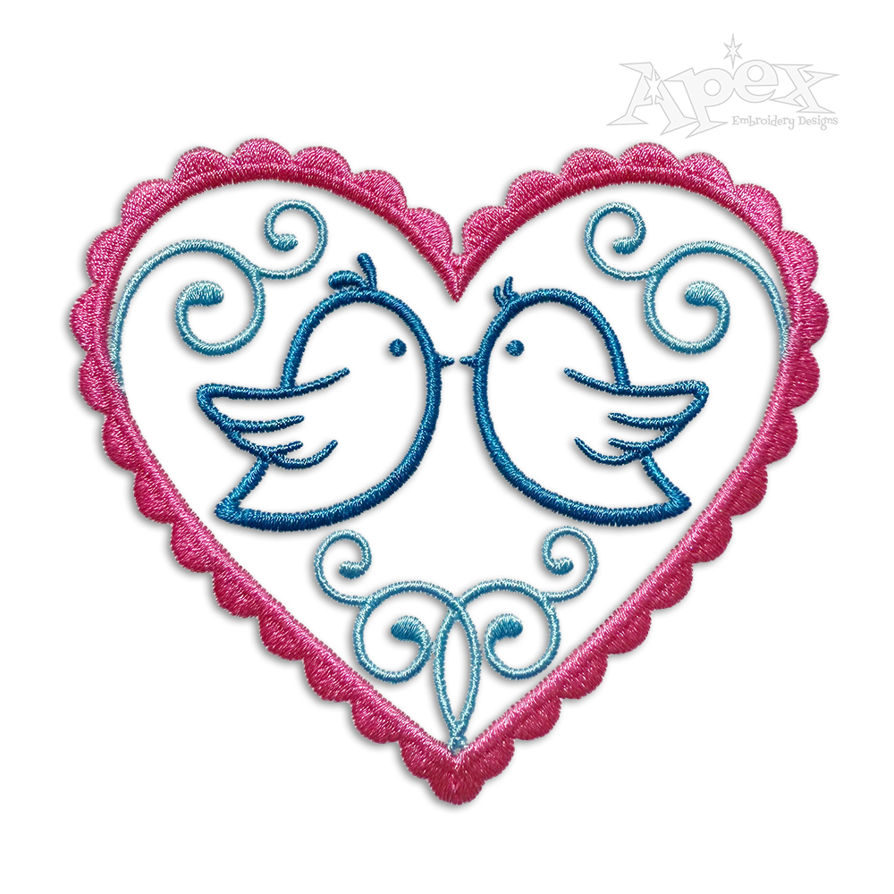 Lover Birds Couple Heart Shaped Machine Embroidery Design | Apex