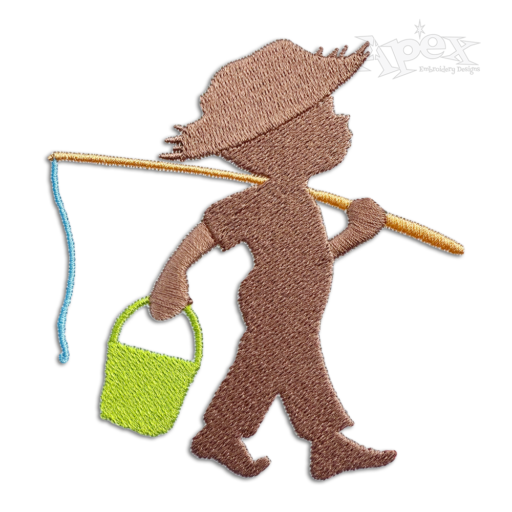 Fishing Boy with Rod and Bucket Machine Embroidery Design