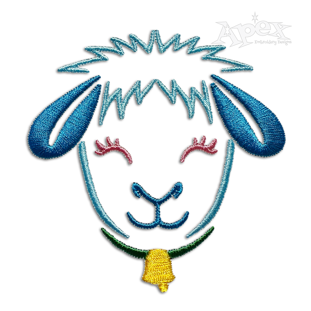 Cute Goat Face Simple Outline Farm Animal Machine Embroidery Designs.