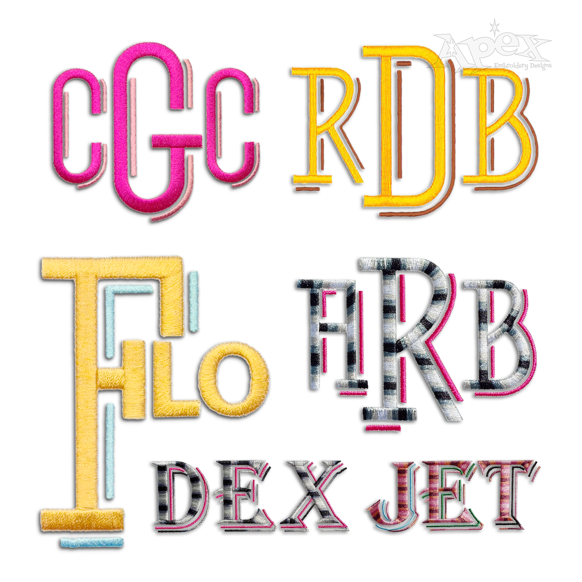 Modern Shadow Accents Machine Embroidery Font by Apex All