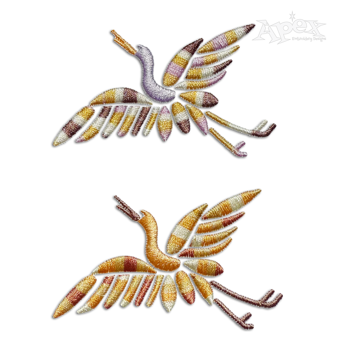 Flying Heron Bird Machine Embroidery Design by Apex
