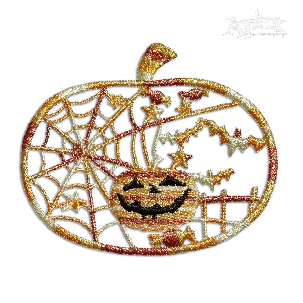 Halloween Pumpkin Outline Scene Embroidery Design by Apex