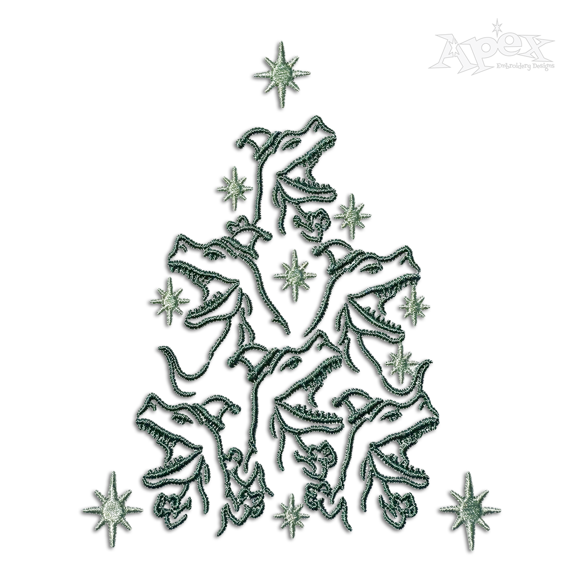 T-Rex Dinosaur Christmas Tree Dino Machine Embroidery Design