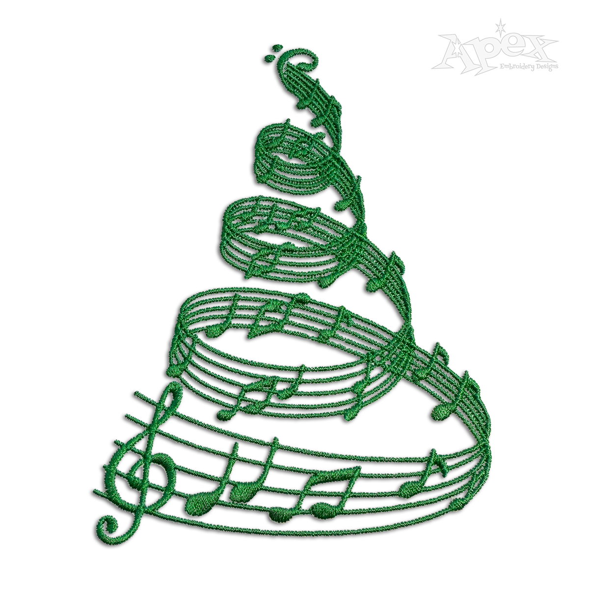 Music Christmas Tree Machine Embroidery Design by Apex