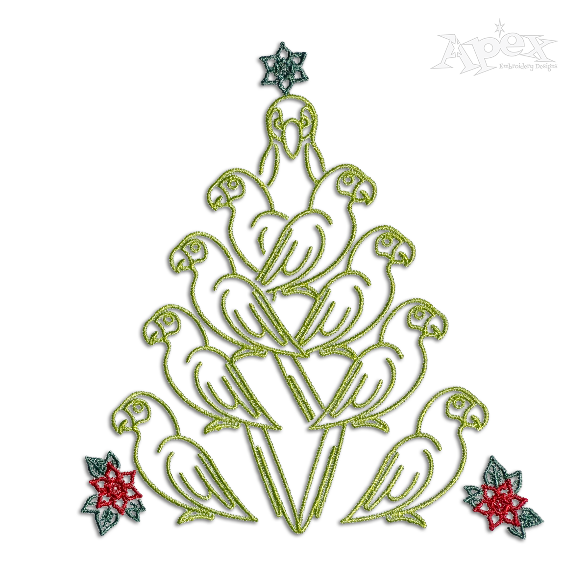 Parrots Bird Christmas Tree Embroidery Designs