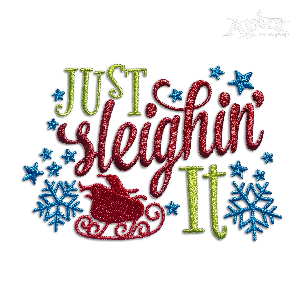 Just Sleighin' It Christmas Machine Embroidery Design by Apex