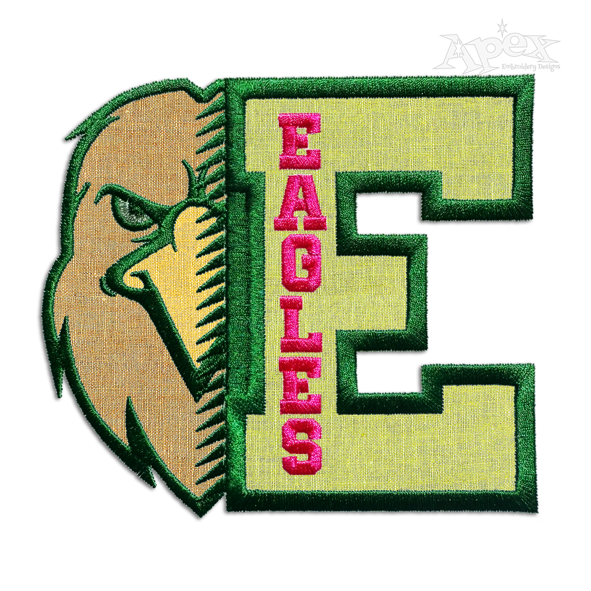 Athletic Letter E for Eagle Mascot Applique Machine Embroidery