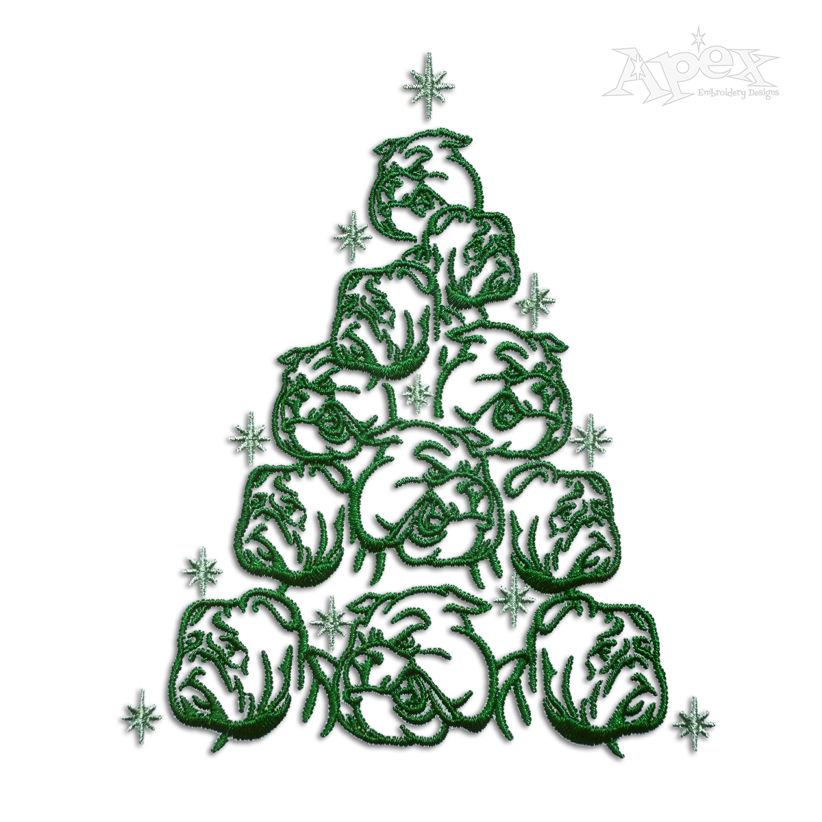 Bulldog dog Christmas Tree Machine Embroidery Design by Apex