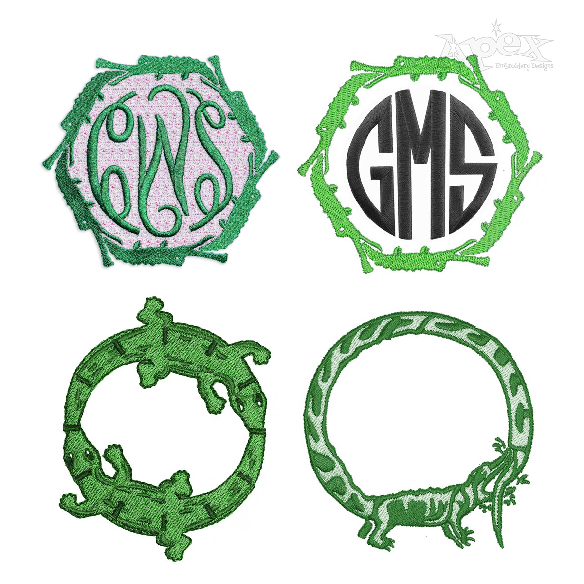 Crocodile Alligator Gator Monogram Frame Embroidery Apex
