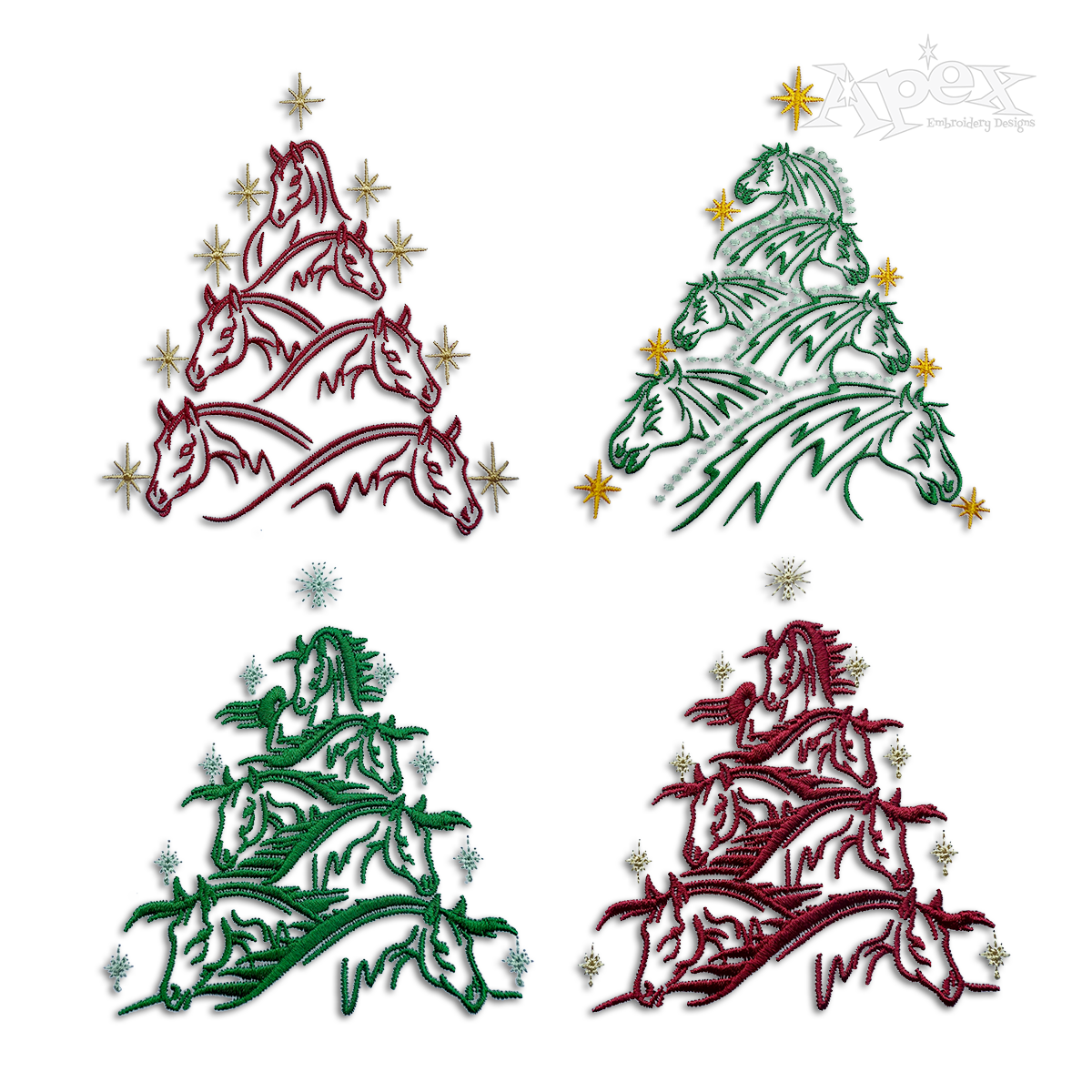 Horse Christmas Tree Machine Embroidery Design All