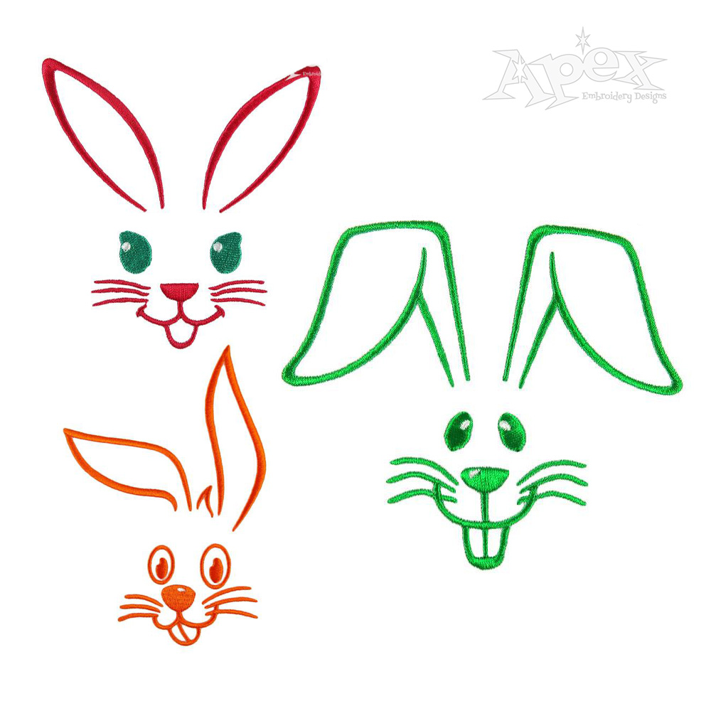 Simple Outline Rabbit Face Bundle Machine Embroidery Design